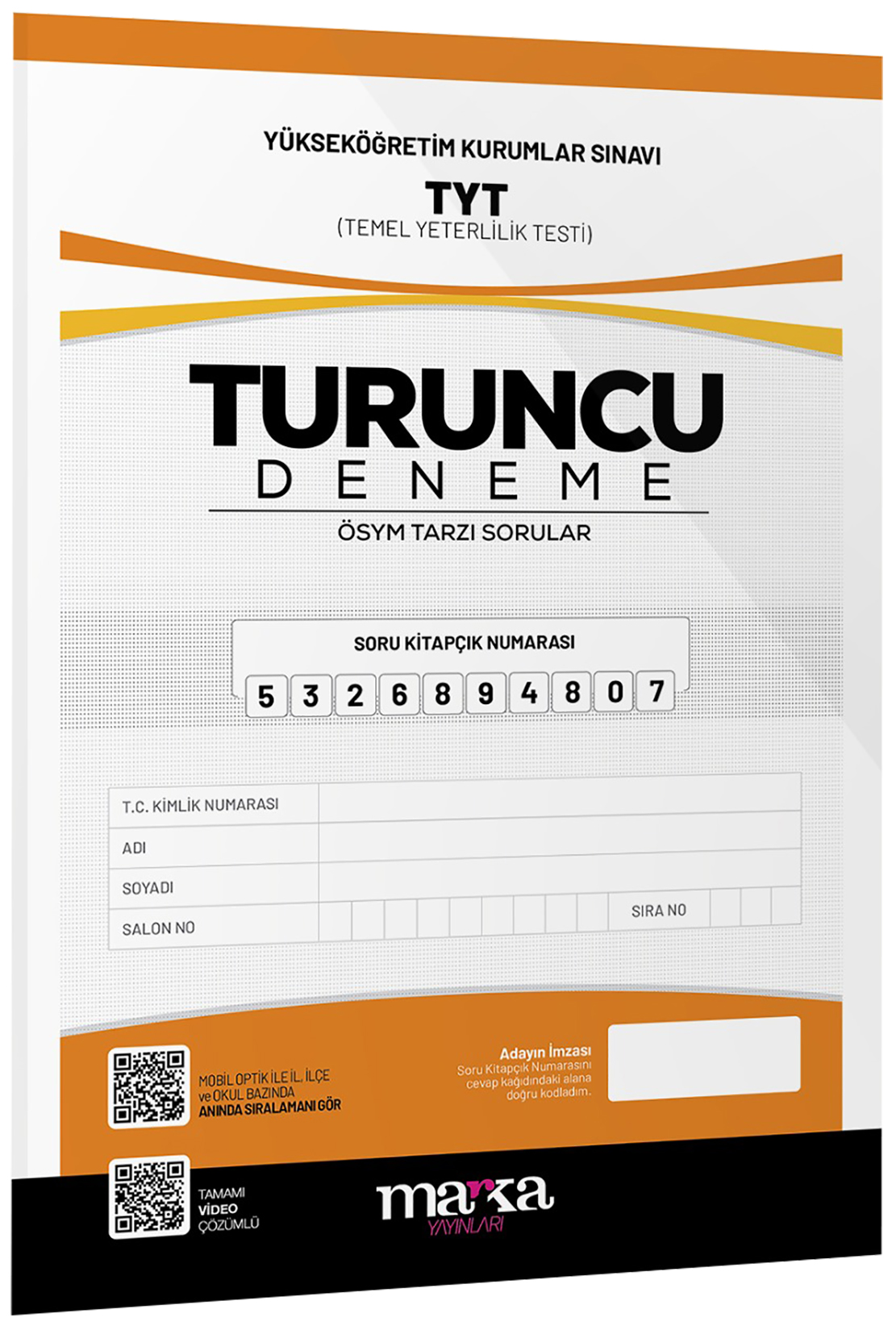 2026  TYT Yeni Nesil Turuncu Deneme Tamamı Video Çözümlü Marka Yayınları
